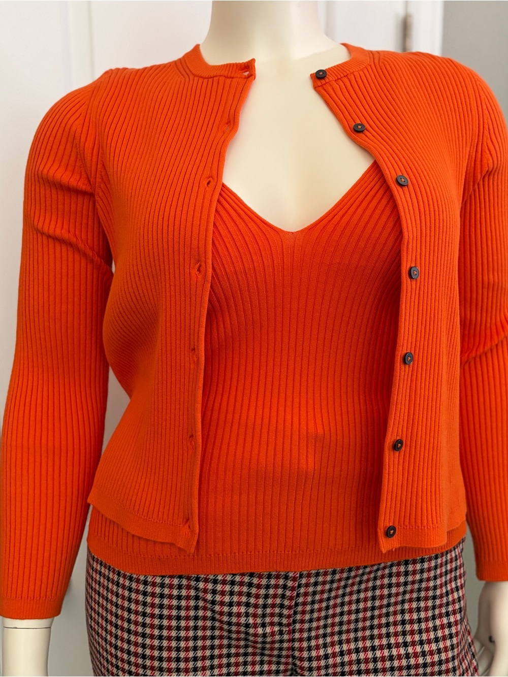Boden Orange Rib Knit Sweater Twin Set Cardigan L Tank XL NWT